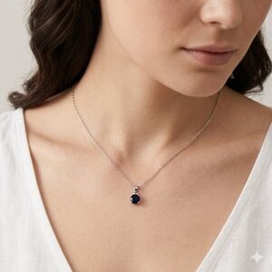 VINTAGE 925 Sterling Silver Solitaire Blue Sapphire Round Gemstone Necklace